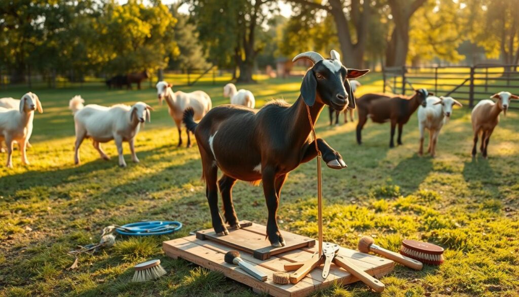 preparing goats for hoof trimming